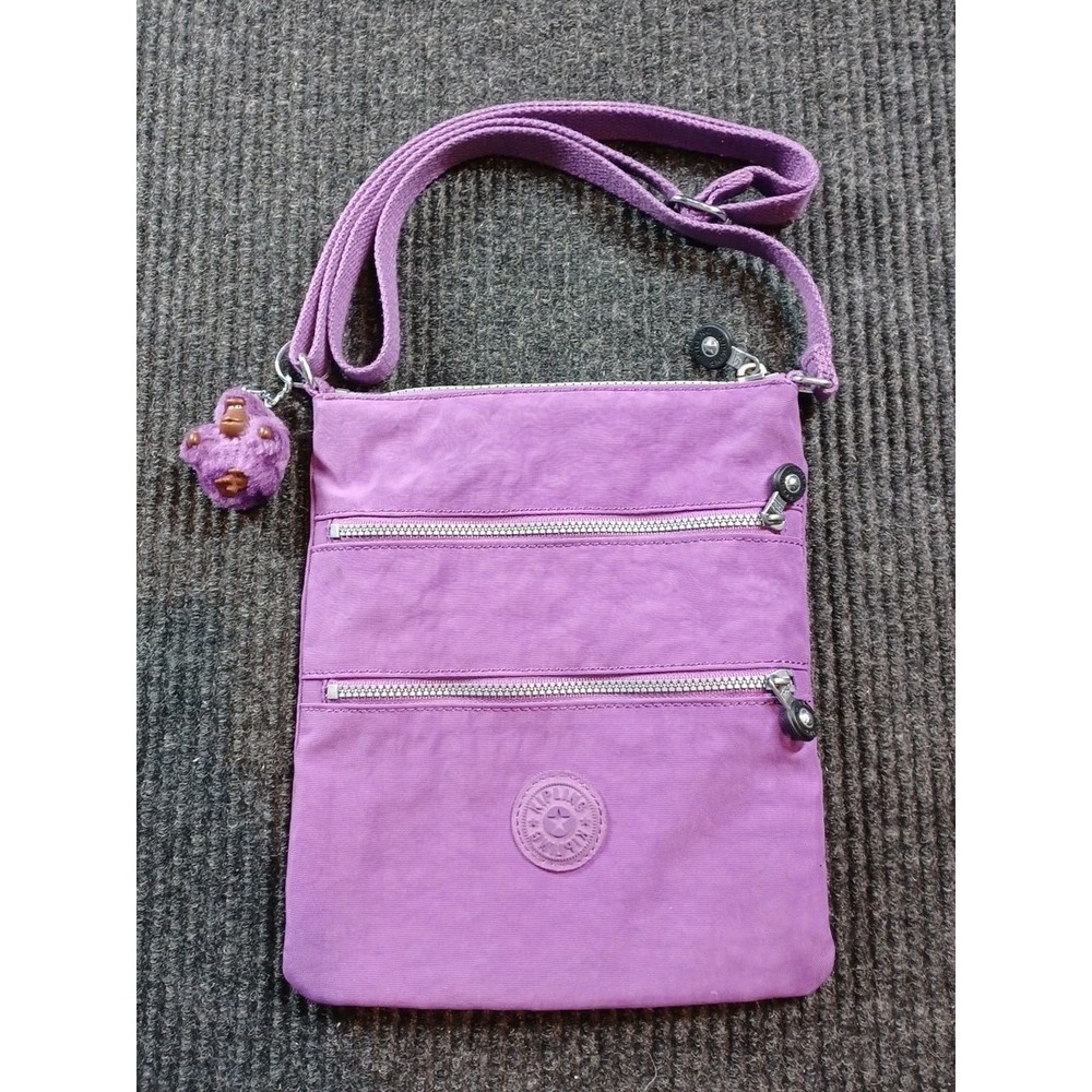 Kipling Keiko Crossbody Mini Bag Purse Purple Adjustable 3 Zip Monkey